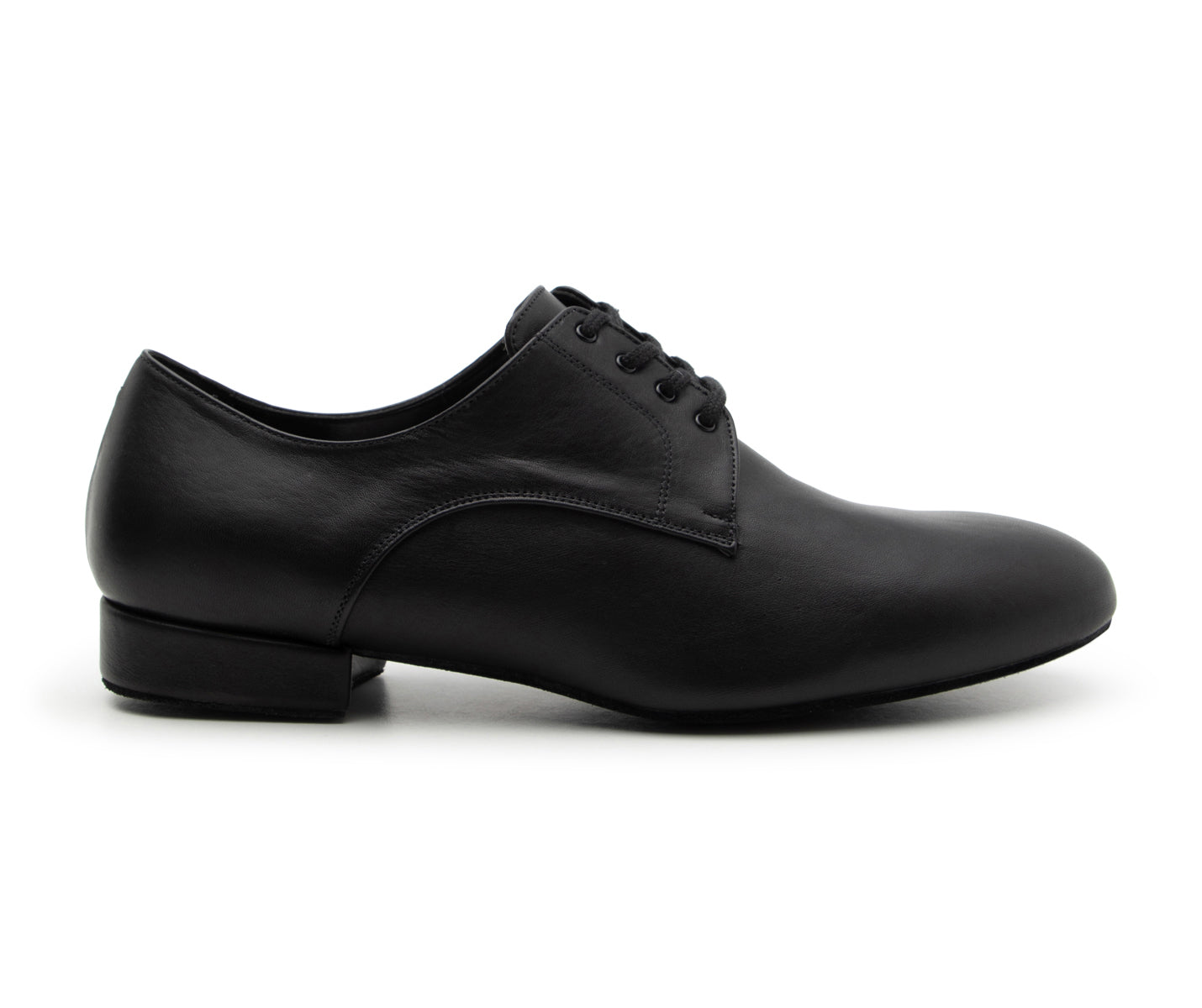 Die 529 Tanzschuhe Leder in Schwarz von Dancing Queens, mit Schnürsenkeln, gezeigt in der Seitenansicht auf weißem Hintergrund.